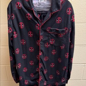 Marvel Black and Red Deadpool Button-Up Pajama Top